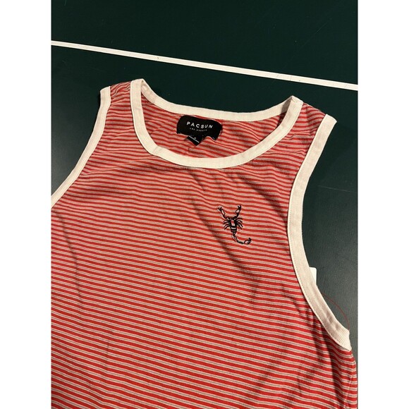 Unisex PacSun Los Angeles Striped Scorpion Tank Top SMALL Red Summer Beach Surf - Picture 1 of 6